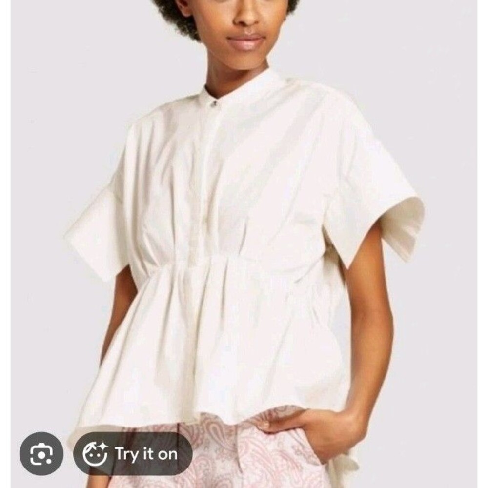 Victoria Beckham for Target White Poplin Blouse Top Women's Small S Pleated Hem